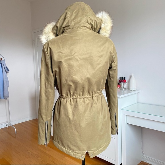 ZARA - Olive Green Faux Fur Lined Parka - Picture 8 of 12